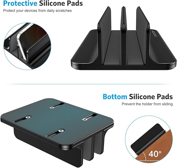 [Updated Dock Version] Vertical Laptop Stand, OMOTON Double Desktop Stand Holder with Adjustable Dock (Up to 17.3 inch), Fits All MacBook/Surface/Samsung/HP/Dell/Chrome Book (Black)