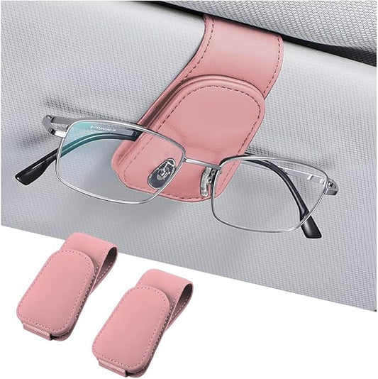 AICEL Sunglasses Holders for Car Sun Visor, Leather Eyeglasses Hanger Mounter, Magnetic Glasses Holder and Ticket Card Clip, Auto Interior Accessories Universal for SUV Pickup Truck