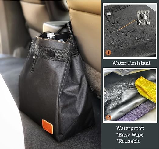 Car Trash Can Hanging for Headrest, Extra Large Waterproof Auto Garbage Bag Organizer, Collapsible Vehicle Waste Bin (Navy Blue)