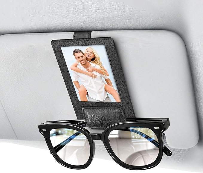 New 2 in 1 Sunglass & Photo Holder for Car, Strong Magnetic Leather Sunglasses Holder, Car Visor Picture Holder Clip, 2026 Upgraded No Fall No Slide Car Visor Accessories