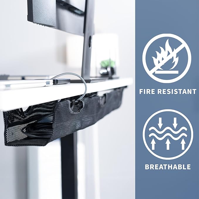 VIVO Under Desk 36 inch Mesh Net Cable Management with Power Strip Holder, Wire Organizer, Adjustable Home Office Standing Desk Cord Storage, Black, DESK-AC36MH-S