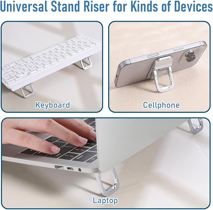 Bewudy 2 Pcs Portable Keyboard Riser With Dual Tilt Angle Adjustment, Foldable Laptop Stand, Mini Computer Stand for Desk, Self-Adhesive Feet for Most Keyboards (Silver)
