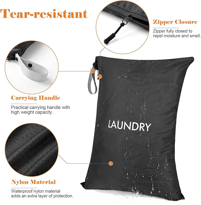 WiseBoy 2-Pack Travel Laundry Bags | Washable Wet Dry Bags for Gym | Odor-Resistant Dirty Clothes Organizer | Waterproof Swimsuit & Workout Gear Pouch with Heavy-Duty Zipper