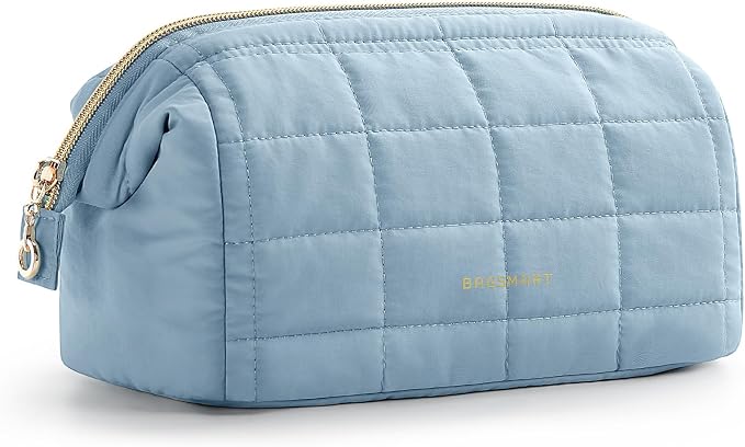 BAGSMART Puffy Padded Travel Makeup Bag, Wide-open Toiletry Bag, Sky Blue