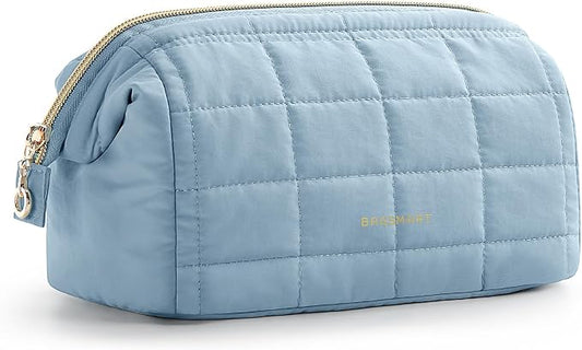 BAGSMART Puffy Padded Travel Makeup Bag, Wide-open Toiletry Bag, Sky Blue