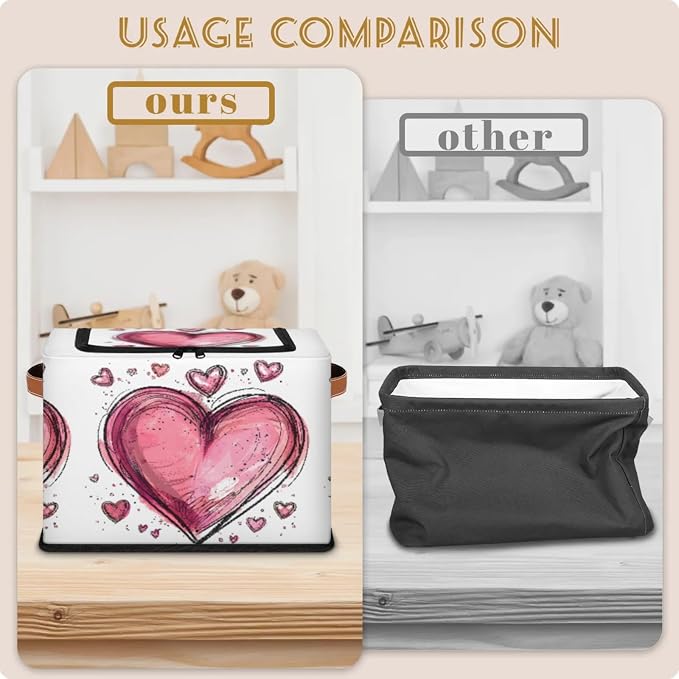 Pink Heart Storage Bins With Zipper Lid, Collapsible Trunk Organizer, Car Organizers and Storage Bins with Lids, Valentine‘s Day Decorative Storage Boxes with Handle, Home Storage Baskets