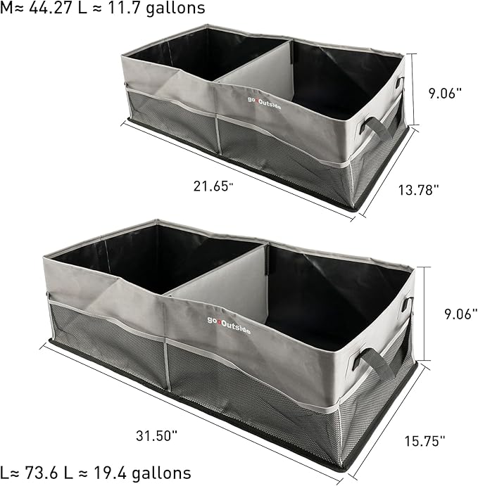 HiMagics Collapsible Waterproof Car Trunk Organizer, Soft PVC Storage Bin with Rugged PVC-Coated Fabric for SUV & Truck (Stone Gray, PLUS)