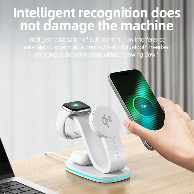 2026 New Fast 15W 3 in 1 Charging Station for iPhone Compatible Magnetic | Wireless Charger Station for iPhone 17 16 15 14 13 12, AirPods and iWatch Series, 35W Charger Included