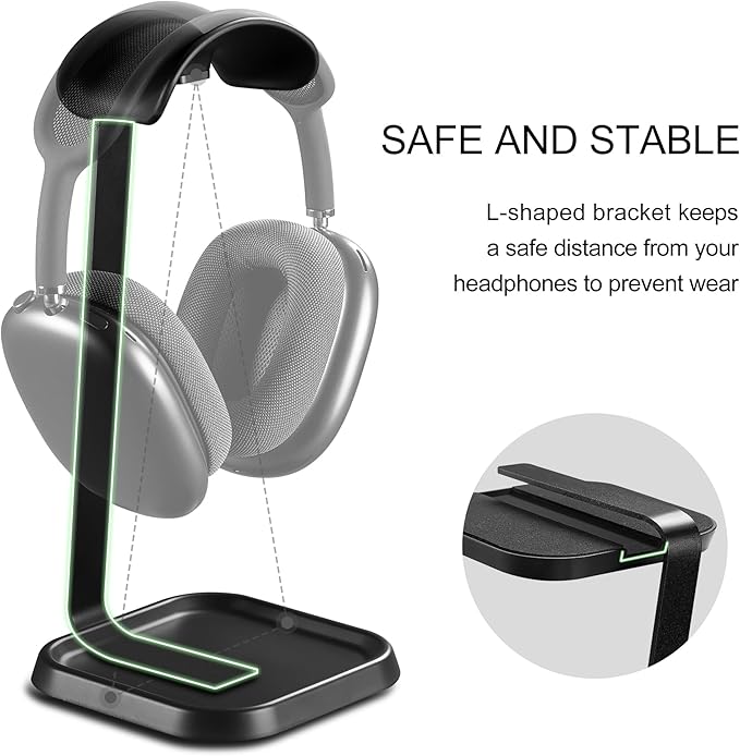 Headphone Stand, Curved Headset Stand with Storage Tray, Gaming Headset Holder for AirPods Max, AirPods Max 2, AirPods, AirPods Pro, Beats, Bose, Sony and More (Black)