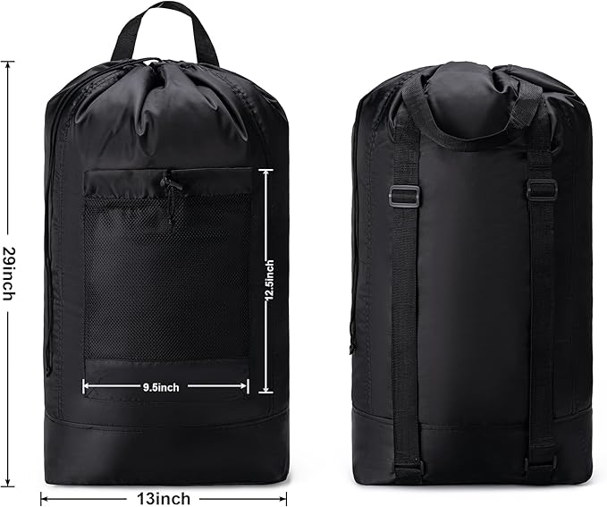 Aegero Backpack Laundry Bag,Large Travel Laundry Bags with Shoulder Straps and Mesh Pockets,Laundry Backpack with Drawstring Closure for College,Trave,Dorm, Apartment,Laundromat (Black)