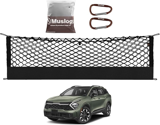 Muslogy Truck Bed Cargo Net Trunk Netting Compatible with 2023 2024 2025 2026 Kia Sportage Accessories, Pickup Cargo Organizer SUV Sedan Storage Net w/Heavy Duty Carabiners