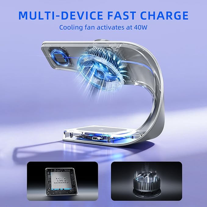 3 in 1 Wireless 15W Fast Charging Station for Apple Devices Dock for iPhone 15/14/13/12 Apple Watch Series 11/10/9/8/SE AirPods Pro 3/2 Bedside Charging Stand with Nightstand Organizer (Silvery)