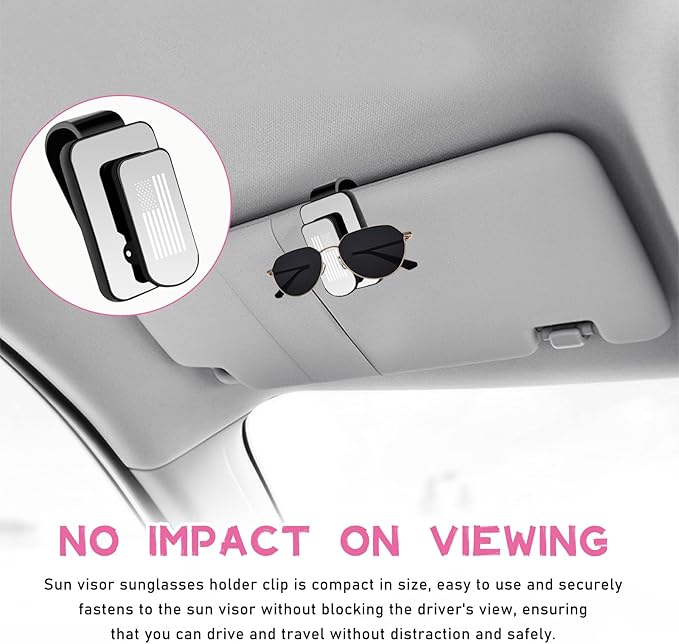 Ohleats Sunglasses Holder for Car Sun Visor, US Flag Metal Auto Eyeglass Hanger Clip, Multi-Function Ticket Card Clip Eyeglasses Mount, Truck Car Accessories for Men Women (Silver)
