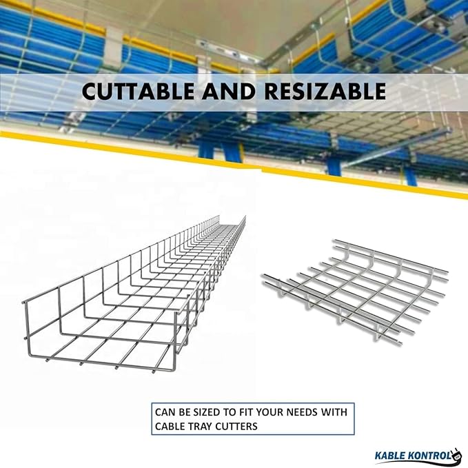 Kable Kontrol Cable Tray- 5 Feet Long - 8" Width, 6” Depth – Wire Mesh Tray Cable Management Rack Cords Organizer Cable Basket, Zinc Plated Steel NEC Approved for Network, Fiber Optic, Cabling