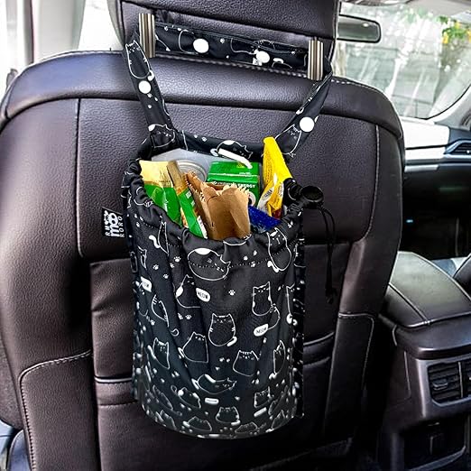 Cute Hanging Car Trash Garbage Bag 100% Leakproof Waterproof Multipurpose for Car Back Front Seat Console with Hanging Strap (Cute Cats)