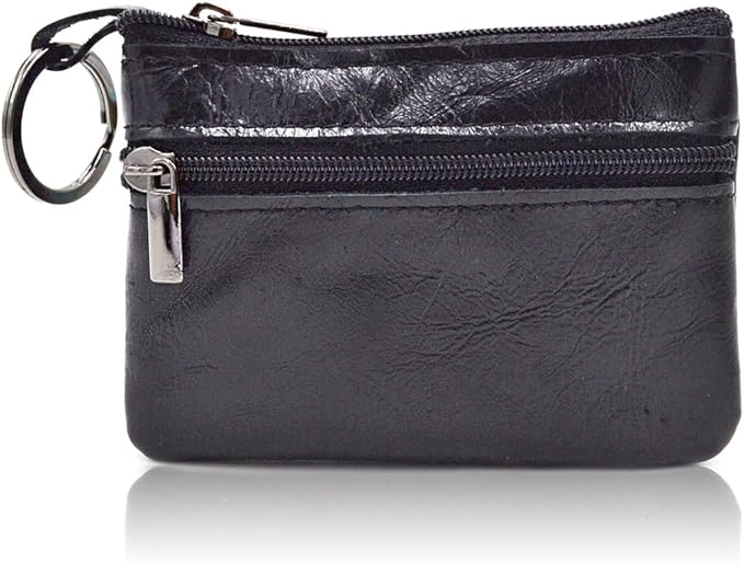 Freezx Women Genuine Leather Coin Pouch Zip Mini Purse Wallet Key Chain Double Zipper