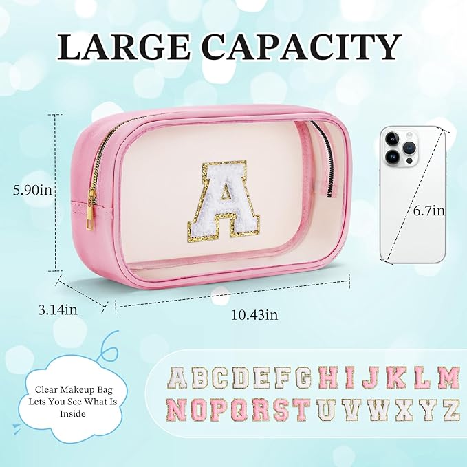 YOOLIFE Teacher Appreciation Gifts for Teacher Women Mothers Day Gifts for Mom Women | Initial Travel Essentials Makeup Bag, Clear Toiletry Bag Pouch Cosmetic Bags Case Large Makeup Bags Pink J