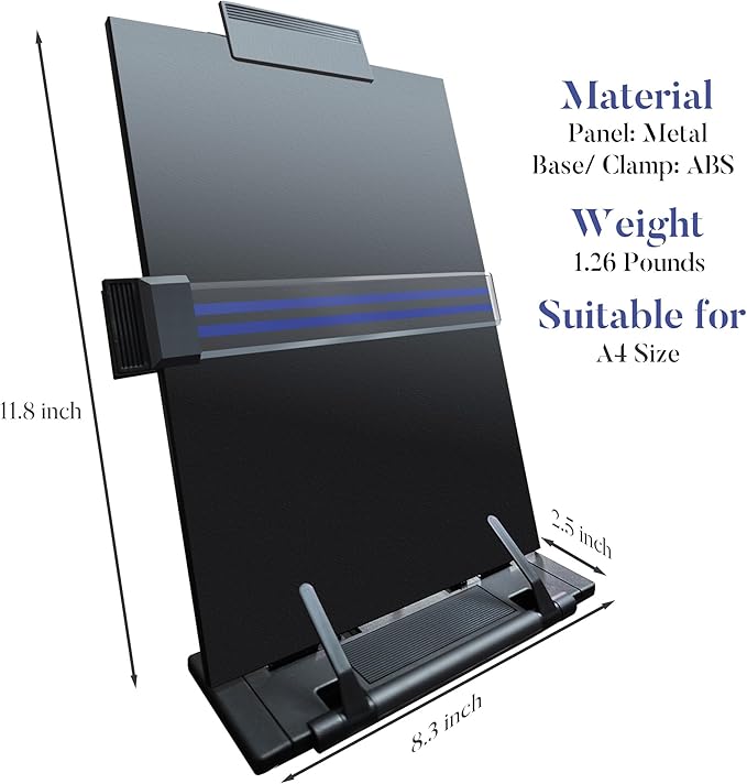 Desktop Document Holder, Black Paper Holder Stand for Desk, Metal Paper Stand for Desk When Typing, 7 Adjustable Angles Copyholder
