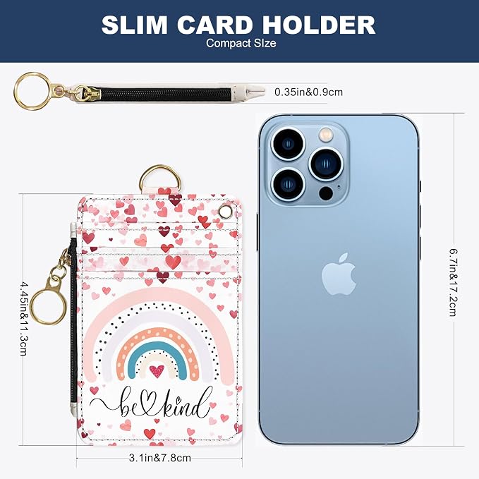 Slim Wallet Credit Card Holder, Rainbows A, RFID Wallet Women Cute Small Front Pocket Wallet With Zipper, PU Leather Thin travel RFID Blocking Card Case ID Window,Ladies Gifts