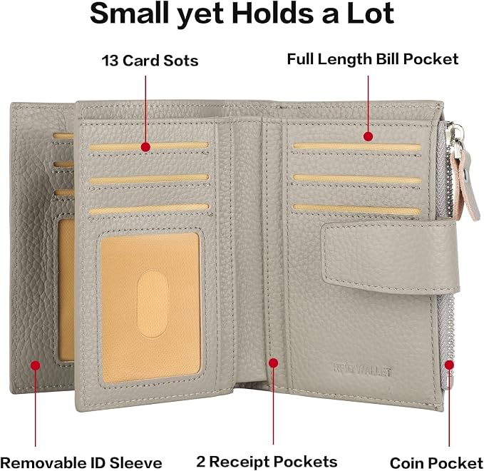 Lavemi Small Compact Women Wallet RFID Blocking Genuine Leather Bifold Purse with ID Windows