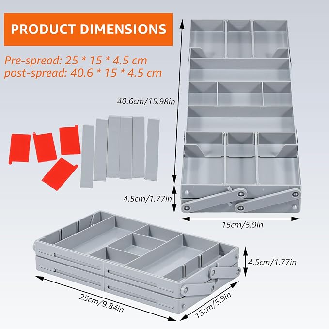 2/3 Tier Drawer Organizer Collapsible Drawer Organizer Tray, Expandable Junk Drawer Organizer, Multi Level Dresser Drawer Organizers Adjustable Storage Trays for Makeup, Jewelry (Single Row 2 Tiers)