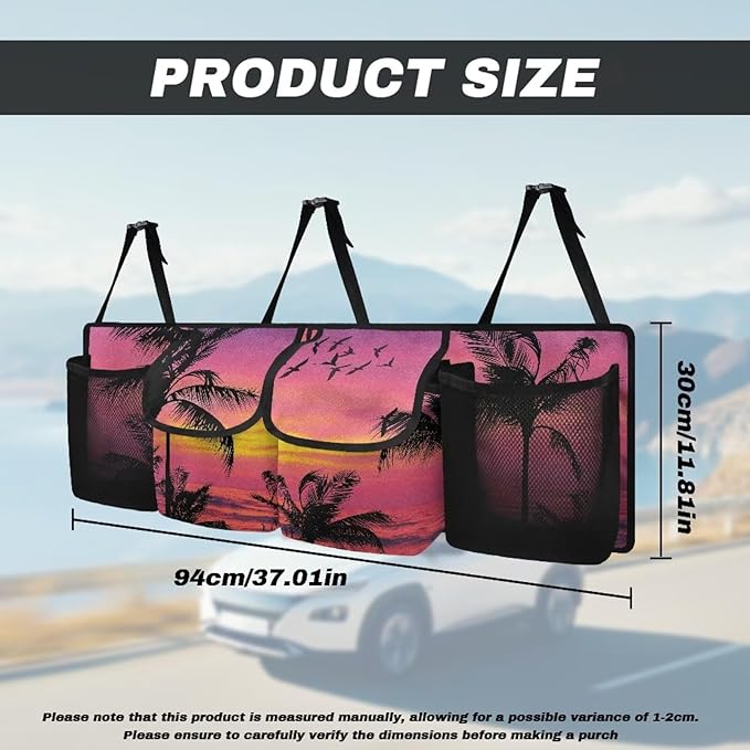 Sunset Car Trunk Organizer and Storage,Backseat Hanging Organizer,Super Capacity,Trunk Organizer for SUV,Van Car Interior Accessories