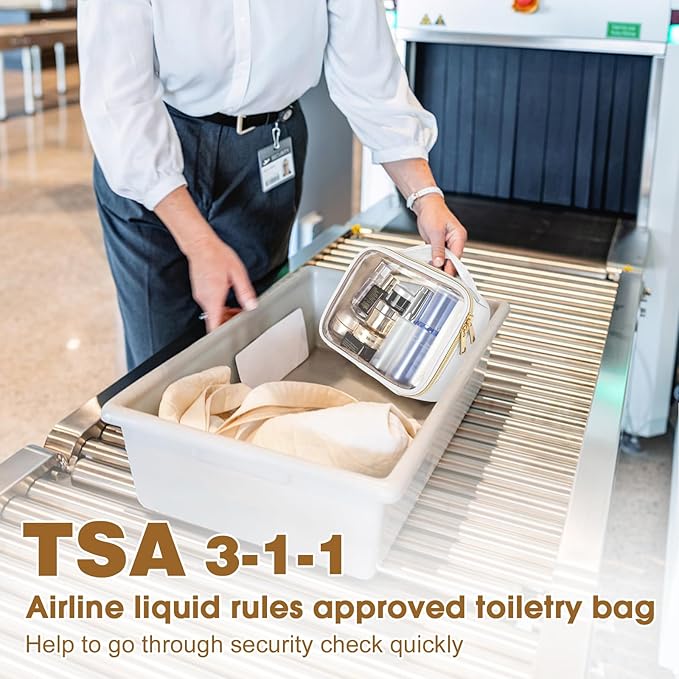 Wedama TSA Approved Toiletry Bag, 3 Pack Clear Makeup Bags with Handles, Quart Size PVC Clear Cosmetic Bags for Women and Men, Carry on Airport Airline Compliant Bag, White