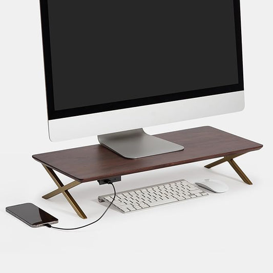 Anji Mountain Monitor Stand - Desktop Organizer & Laptop Riser, Ergonomic Monitor Riser, Space-Saving Monitor Stand for Desk, Durable Construction, Easy Assembly, Ideal for Home & Office,Walnut