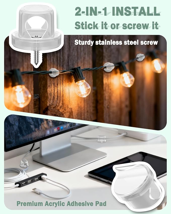Rotatable Cord Organizer, Snap-Lock Cable Clips Phone Charger Cord Holder, 8 Pack Desk Cable Management, Adhesive Wire Organizer for Nightstand/Car/Kitchen/Office Accessories/Room Decor, Clear