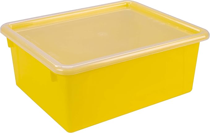 Storex Letter Size Deep Storage Tray – Organizer Bin with Non-Snap Lid for Classroom, Office and Home, Yellow, 5-Pack (62546A05C)