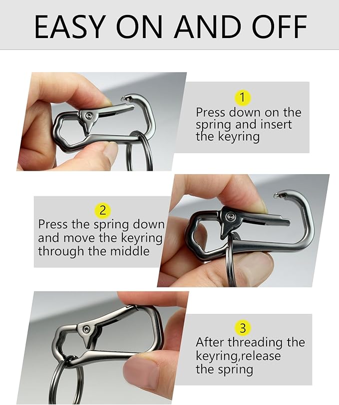 Metal Keychain Clip with Key Rings and D Ring, Heavy Duty Carabiner Key Chain Hook Holder for Car Home Keys