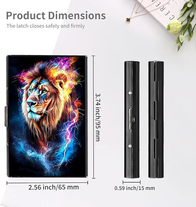 RFID Metal Wallet Credit Cards Holder Slim Mini Business Card Holder Metal ID Case Gift for Men Women,A-Majestic lion