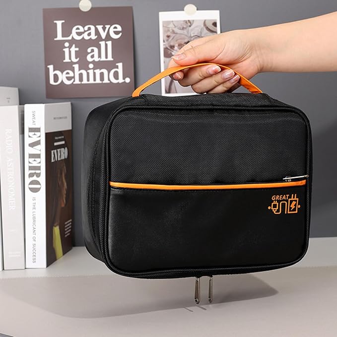Cable Organizer Box Desk Cord Management Holder with PU Leather Portable Storage Container for Chargers Electronics Accessories