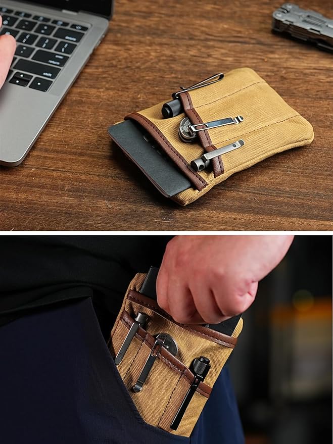 Sayram SP6 EDC Pouch, Waxed Canvas Compact Pocket Organizer, EDC Pocket Pouch for Men, Zippered Pocket Pouch, Mini EDC Organizer for Everyday Carry, Multitool Organizer Pouch (Oil Wax Brown)