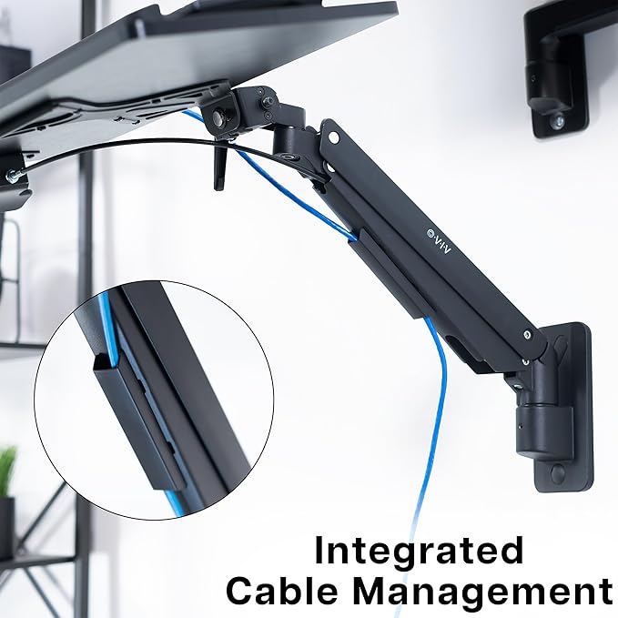 VIVO Sit-Stand 24 Inch Pneumatic Spring Keyboard and Mouse Tray Wall Mount, Counterbalance Height Adjustable Typing Platform, Ergonomic Tilt, Black, MOUNT-KB26C