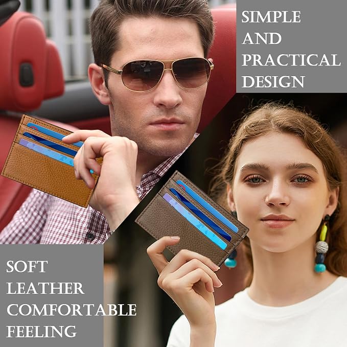 WOXVM Credit Card Holder Wallet RFID Blocking Slim Credit Card Cases Holder Premium Leather Minimalist Front Pocket Small Wallet with 6 Card Slots and 1 Pockets for Men Women