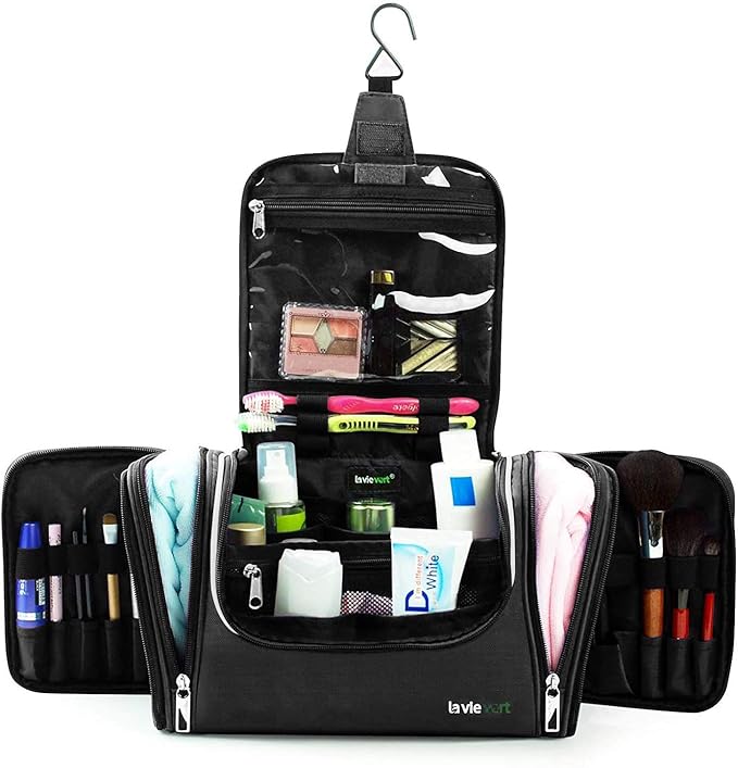 LAVIEVERT Toiletry Bag/Makeup Organizer/Cosmetic Bag/Portable Travel Kit Organizer/Household Storage Pack/Bathroom Storage with Hanging for Business, Vacation, Household - Black