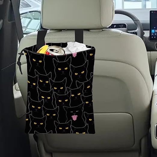 Car Trash Bag Hanging Black Cats Car Trash Can Waterproof Garbage Bag Hanging for Car Back Seat