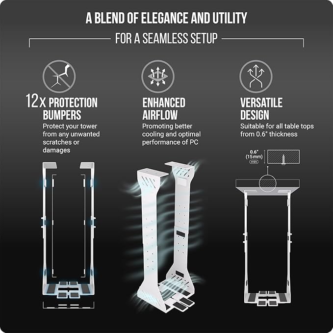 Heavy Duty Under Desk PC Holder – Up to 77 lbs Load Capacity - Adjustable Computer Tower Holder - Under Desk Computer Mount (White)