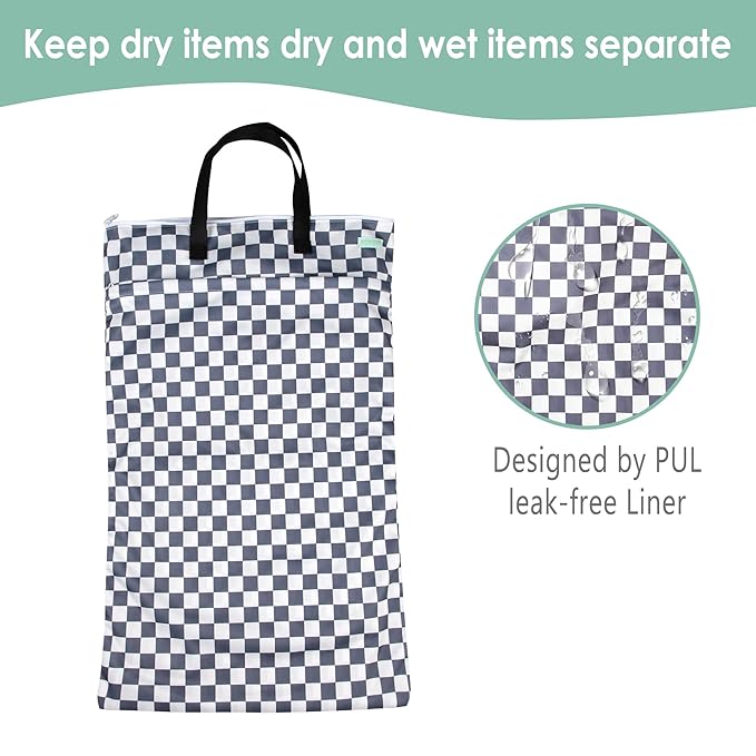 wegreeco Reusable Hanging Wet Dry Cloth Diaper Bag (Checkerboard Grey)