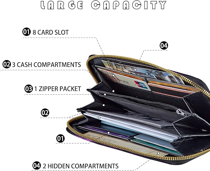 Women's RFID Blocking Zip Around Wallet with Detachable Wrist Strap, Large Capacity Credit Card Holder Organizer for Everyday Use,Weed Leaf