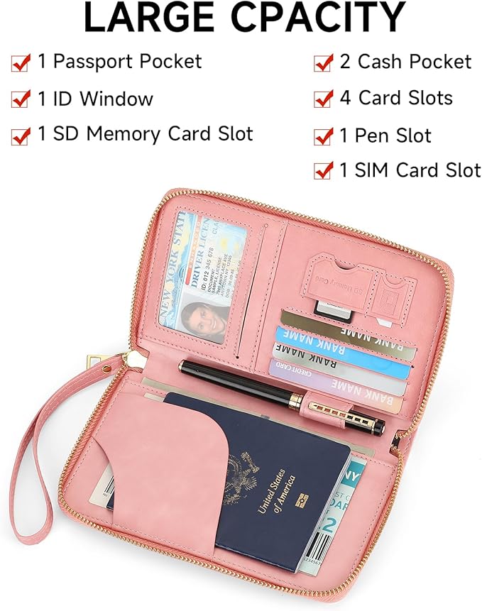 Leather RFID Blocking Passport Holder Travel Wallet, Passport Cover/Travel Wallet for Women/Men with