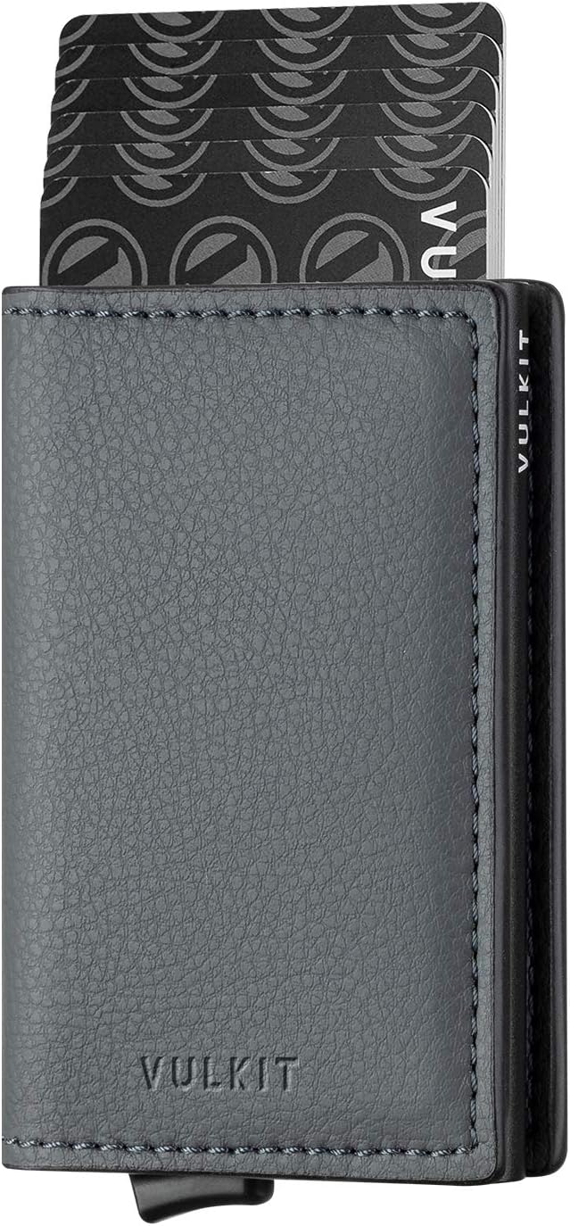 VULKIT Credit Card Holder RFID Blocking Leather Automatic Pop Up Wallet Aluminum Pocket Business Card Case