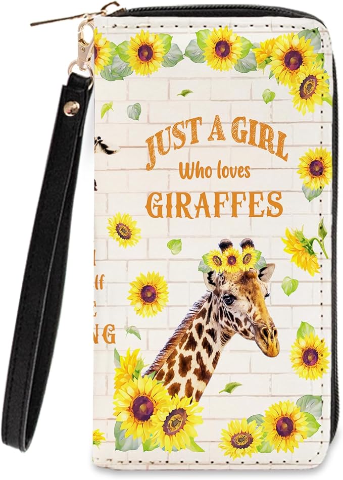Giraffe Lovers Gifts Womens Wallet - Small Slim PU Leather Wallet for Women with Zipper Coin Purse, Credit Card Holder Wallets, Wristlet Wallets for Female Ladies Teen Girls