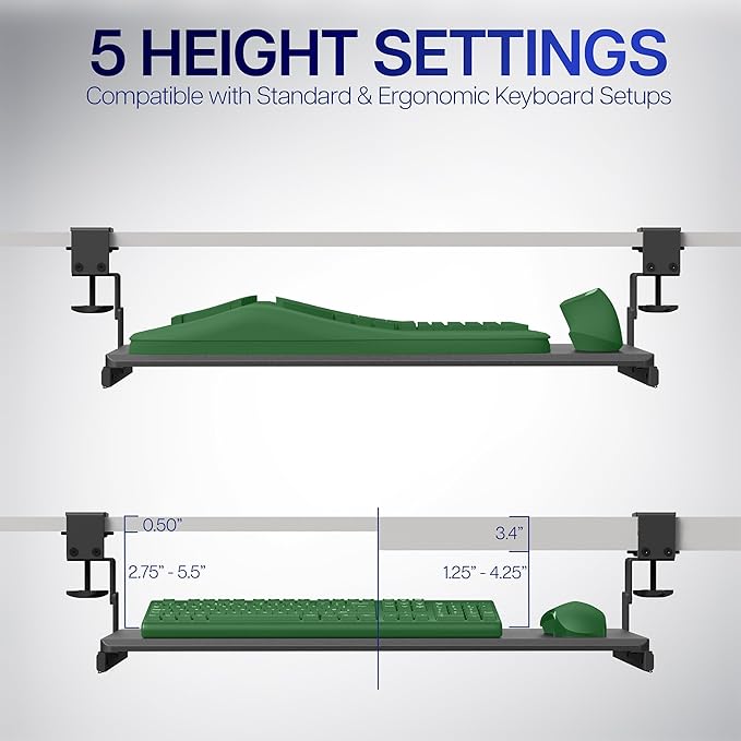VIVO Large Height Adjustable Under Desk Keyboard Tray, C-clamp Mount System, 27 (33 Including Clamps) x 11 inch Slide-Out Platform for Typing, White, MOUNT-KB05HW
