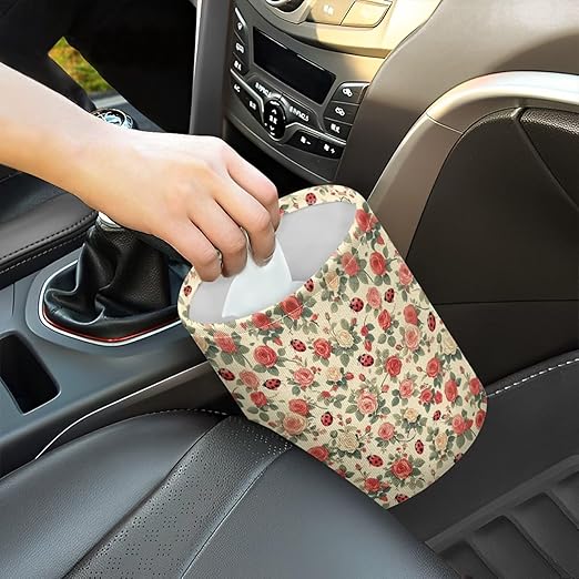 Rose Ladybird Car Front Seat Can Leak Proof Auto Trash Basket Vehicle Foldable Hanging Console Front Seat Car Garbage Bag for Front Seat, Back Seat