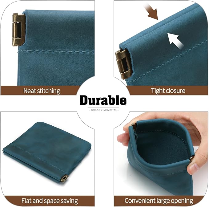Jack&Chris Mini Coin Purse, Genuine Leather Small Coin Wallet, Leather Squeeze Coin Purse Pouch Change Holder For Men & Women, JC309