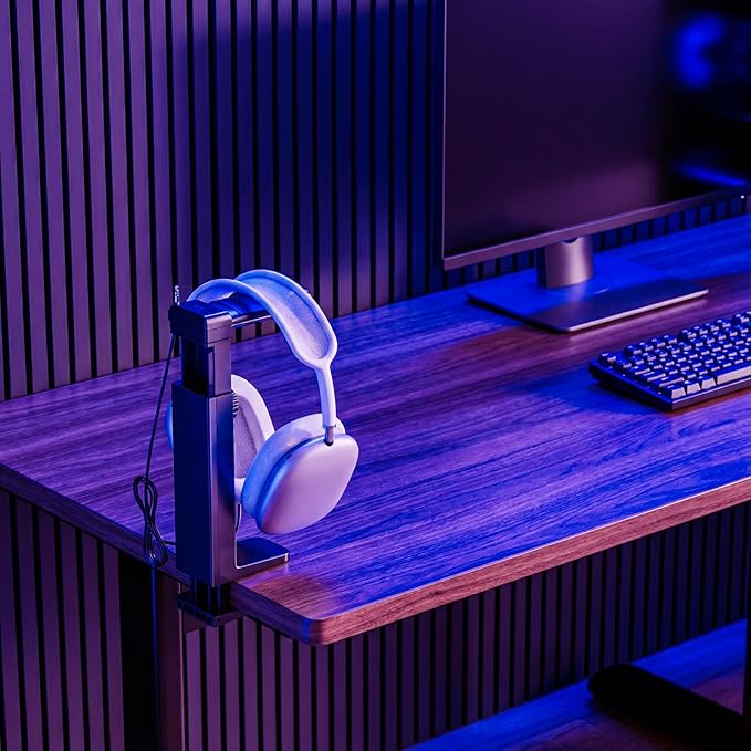 Headphone Stand & Hanger for Desk, 2 in 1 Above & Under Desk Gaming Headset Holder Mount with Height Adjustable & Rotating Clamp, Dual-sided Anti-slip Pad, Earphone Rack with Cable Clip, 1 Hooks