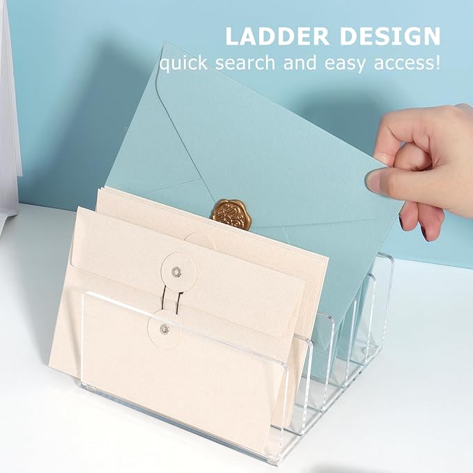 Acrylic File Organizer for Desk, 5 Sections Mail Sorter Organizer Holder, Acrylic Desk Organizer for Document, Letter, Notebook