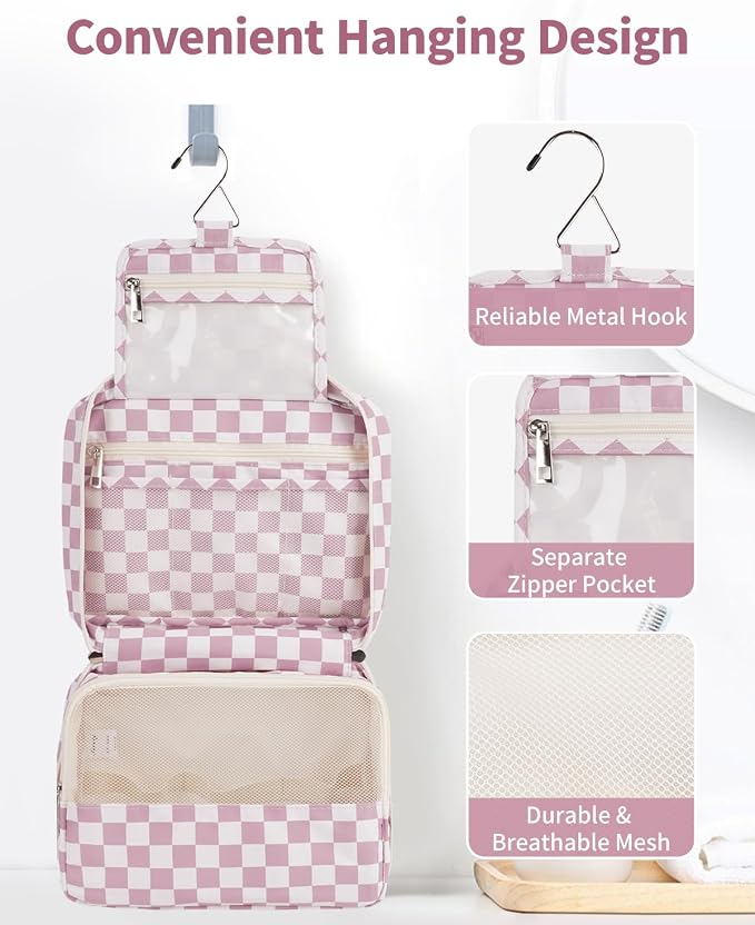 Narwey Small Hanging Travel Toiletry Bag for Women, Travel Bag for Toiletries, Makeup Bag Organizer Cosmetic Bags Make Up Bags for Girls